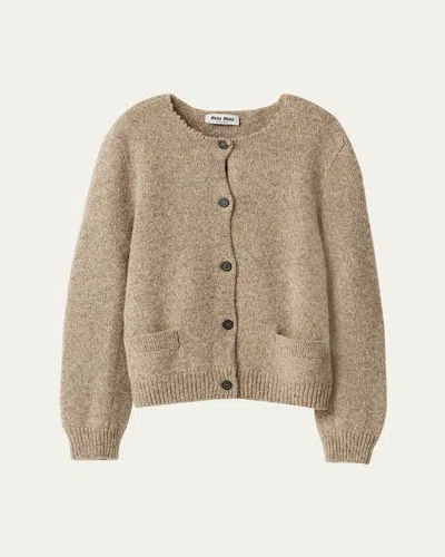 Miu Miu Wool Distressed Scoop-neck Cardigan
