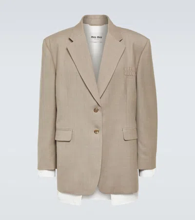 Miu Miu Wool Gabardine Blazer In Neutral