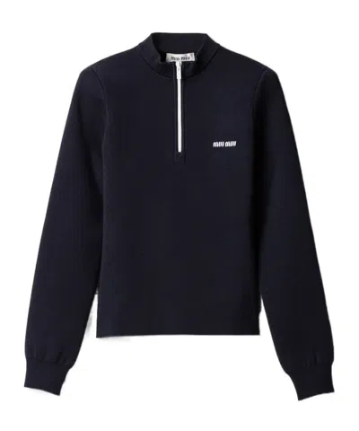 MIU MIU WOOL HALF-ZIPPER SWEATER