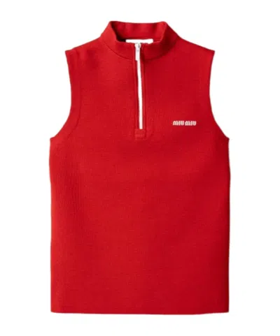 Miu Miu Wool Half-zipper Sweater In Red