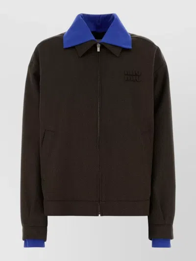 Miu Miu Wool Jacket Long Sleeves Contrast Collar In Brown