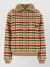 Miu Miu Wool Jacket Plaid Pattern Shearling Collar In Green