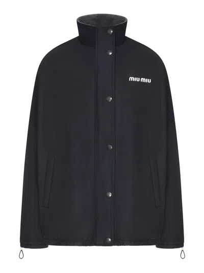 Miu Miu Wool Jacket With Logo On The Front In Black