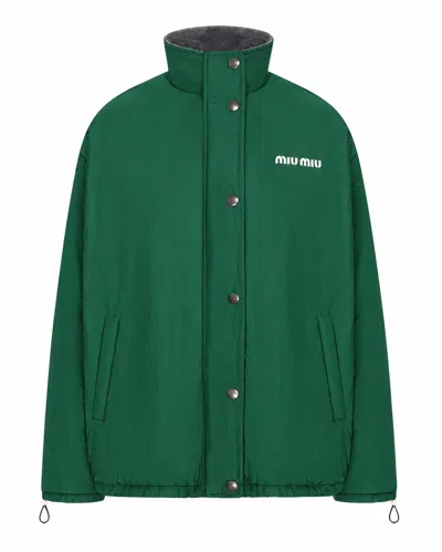 Miu Miu Wool Jacket With Logo On The Front In Green