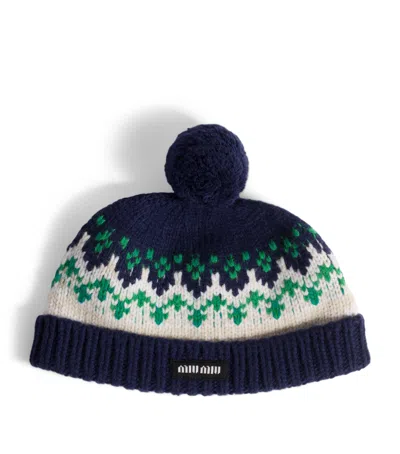Miu Miu Wool Jacquard Hat In Blue