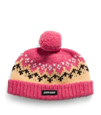 Miu Miu Wool Jacquard Hat In Pink