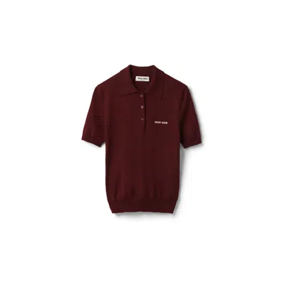 Miu Miu Wool Knit Polo Shirt In Amaranth Red