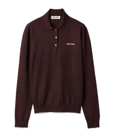 Miu Miu Wool Knit Polo Shirt In Brown