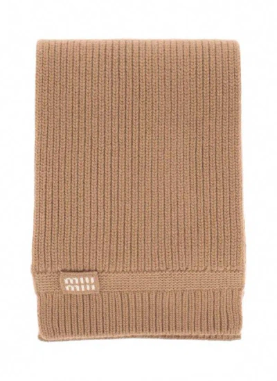 Miu Miu Wool Knit Scarf In Brown
