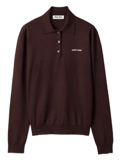 Miu Miu Wool Long-sleeve Polo Shirt In Burgundy