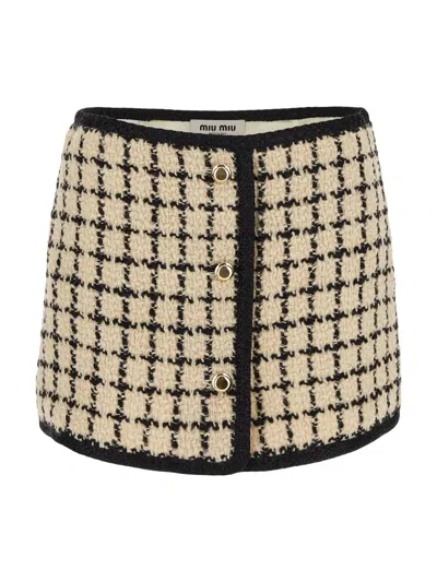 MIU MIU EMBROIDERED WOOL BLEND MINI SKIRT