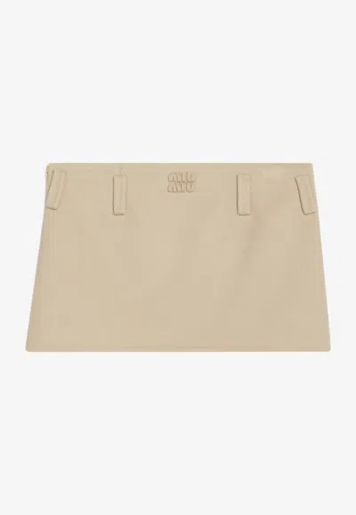 Miu Miu Wool Mini Skirt In Neutral