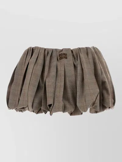 Miu Miu Wool Mini Skirt Pleated Design In Brown