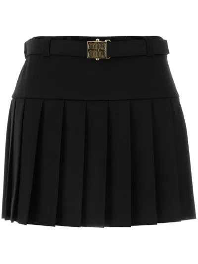 Miu Miu Black Stretch Wool Mini Skirt