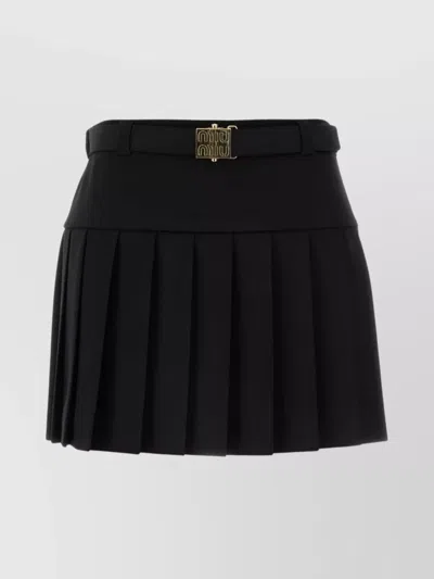 MIU MIU WOOL MINI SKIRT WITH PLEATED DESIGN AND BELT LOOPS