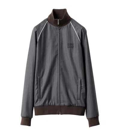 Miu Miu Wool Pinstripe Bomber Jacket In Gray