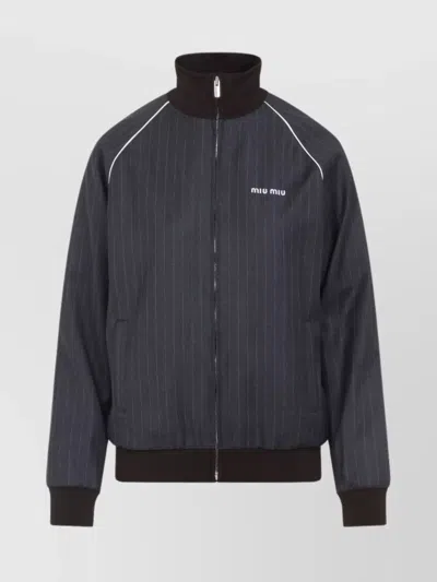 MIU MIU WOOL PINSTRIPE JACKET SIDE POCKETS