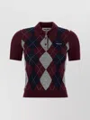 Miu Miu Wool Polo Shirt With Argyle Pattern And Ribbed Hem In Burgundy