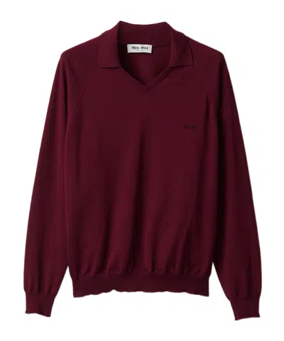 Miu Miu Wool Polo Sweater In Brown