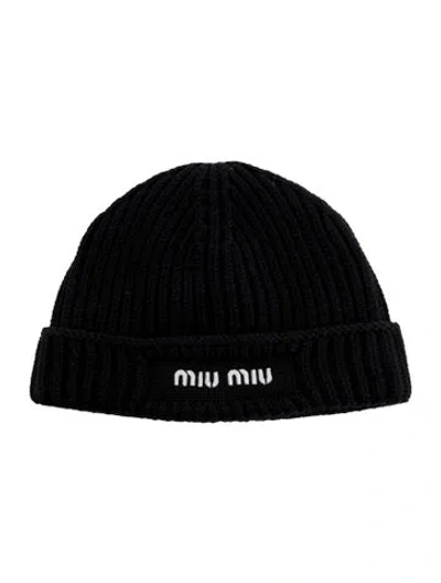 Pre-owned Miu Miu Wool Printed Beanie  W/tags In Black/white