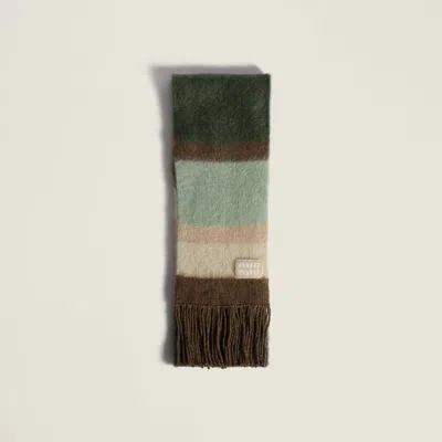 Miu Miu Wool Scarf With Fringes In Blue