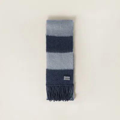 Miu Miu Wool Scarf With Fringes In Blue/sky Blue