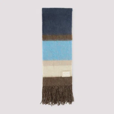 Miu Miu Wool Scarf With Fringes In Neutral
