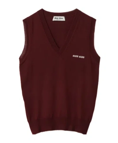 Miu Miu Wool Sweater Vest In Burgundy