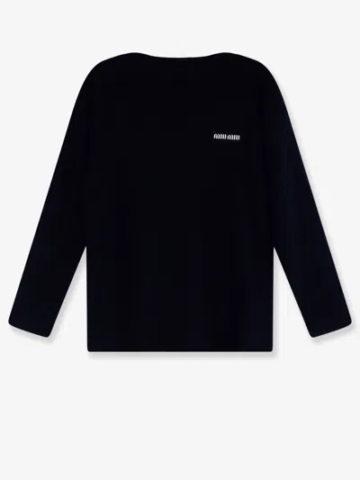 Miu Miu Wool Sweater With Lettering Logo In Blue