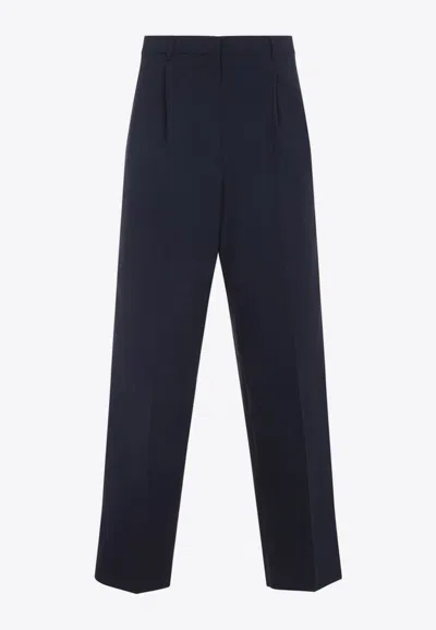 Miu Miu Wool Tailored Pants With Pleats In Blue