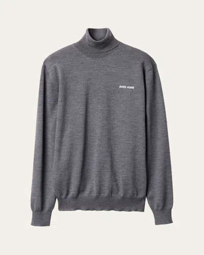 Miu Miu Logo-jacquard Mélange Jumper In Grey