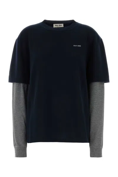 Miu Miu Wool-blend Sweater With Cashmere And Silk In Blue