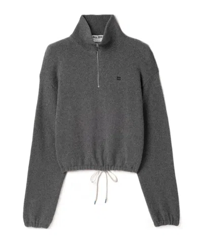 Miu Miu Wool-cashmere Blend Sweater In Gray