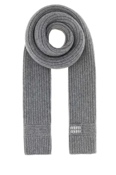 Miu Miu Wool-cashmere Scarf 190 Cm X 22 Cm In Gray