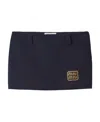 Miu Miu Woolen Skirt With Front Logo In Blue