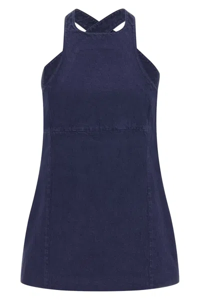 Miu Miu Garment-dyed Gabardine Mini Dress In Blue