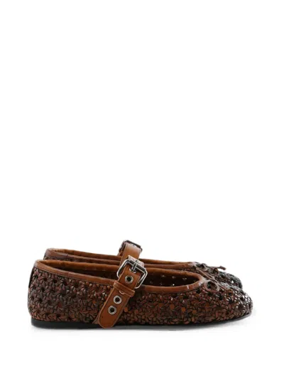 Miu Miu Woven Leather Ballerinas With Strap And Buckle In Multi