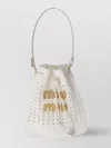 Miu Miu Woven Crochet Raffia Bucket Bag In White