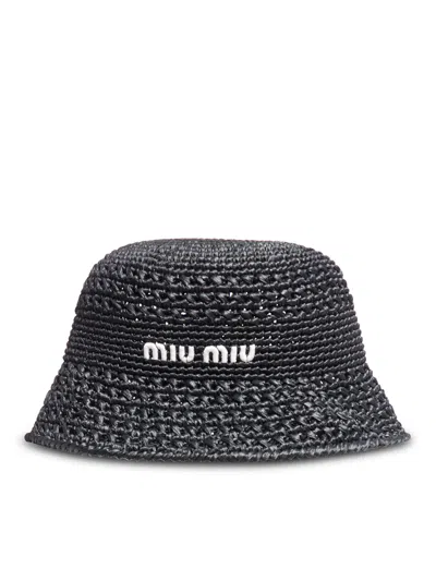 Miu Miu Woven Fabric Hat In Black