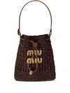 Miu Miu Mini Woven Fabric Bag In Brown