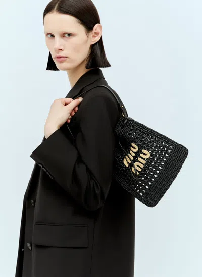 Miu Miu Woven-fabric Mini Shoulder Bag In Black