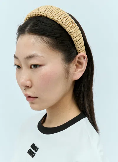 Miu Miu Crochet Headband In Beige