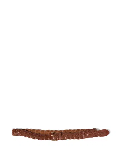 Miu Miu Woven Leather Belt In Brown