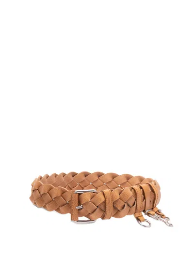 Miu Miu Woven Leather Belt In Brown