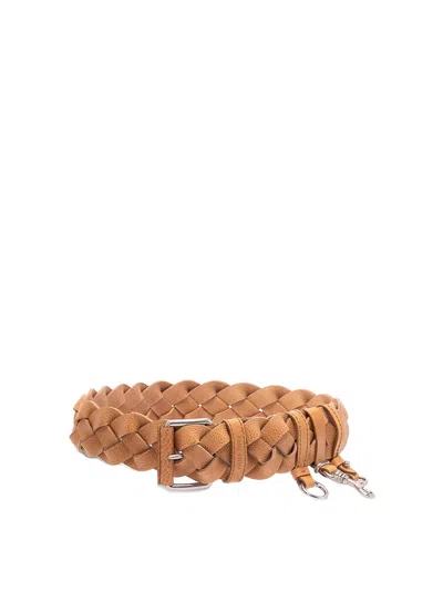Miu Miu Woven Leather Belt In Gray