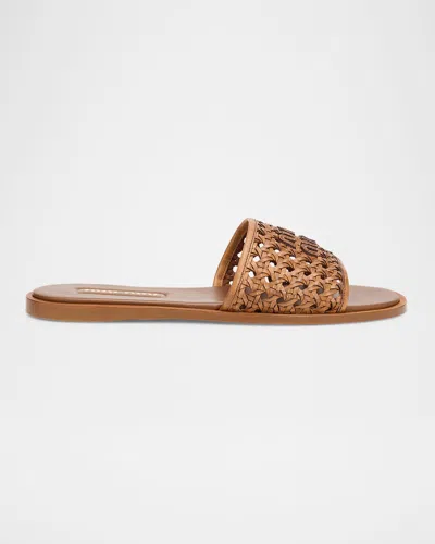 Miu Miu Woven Leather Flat Slide Sandals