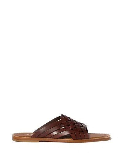 Miu Miu Woven Leather Slides In Brown