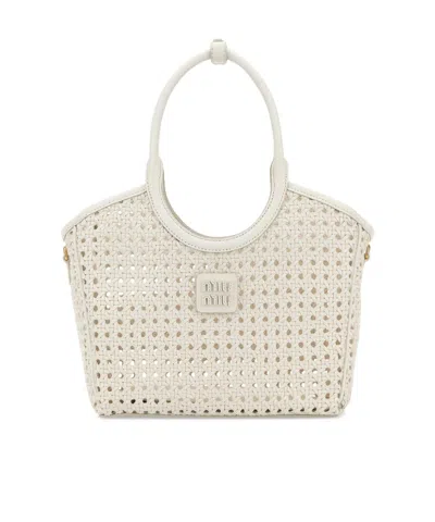Miu Miu Woven Mesh Tote Bag In White