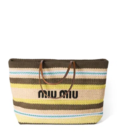 Miu Miu Woven Raffia-effect Tote Bag