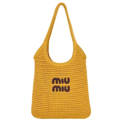 Pre-owned Miu Miu Woven Shopping Bag 'ochre/cacao' | Yellow | Women's Size Onesize